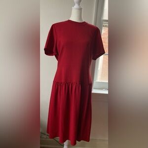 💃 Waist 34” Elie Tahari Size 14 Jay Ruffled Drop Waist Red Dress